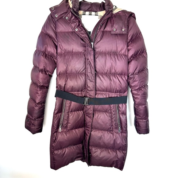 BURBERRY gorgeous warm down puffer coat. Plum color.  size 14y or 164 cm. - Picture 1 of 12